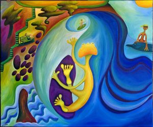 In a little tube at North Shelly Beach, I was trying to paint from the surfer's point of view, so my body is sort of half formed because I can really only see part of it anyway. oil on canvas, 600x450mm