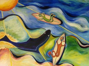 Lift Your Feet Up Steve. Close encounter with Sheeba at Shelly Beach, oil on canvas/750x1000mm/2009