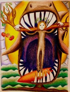 Crossing the Threshold - coloured pencil