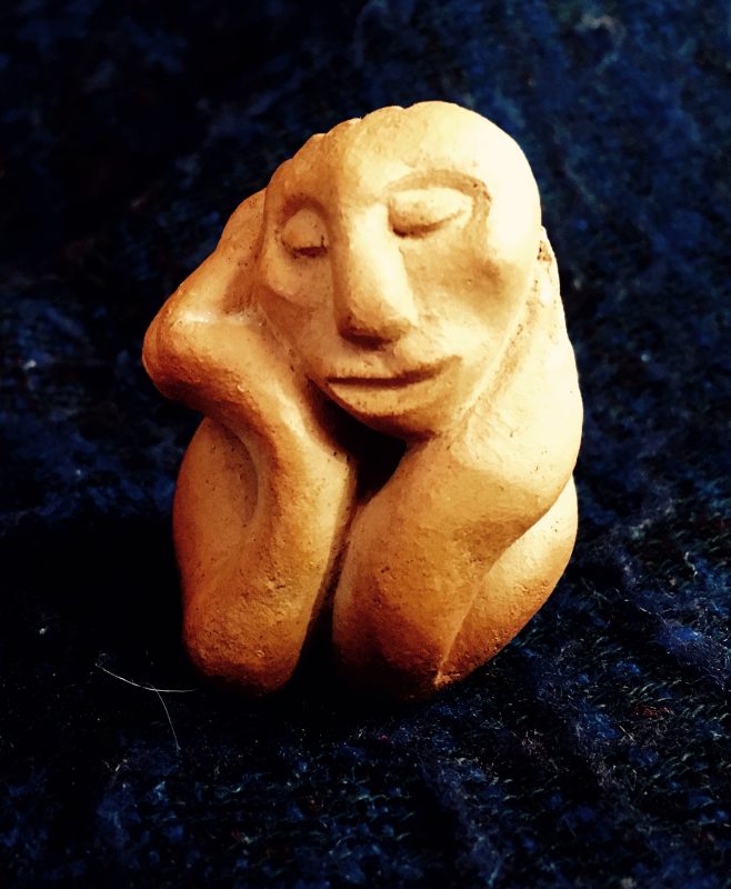 "Contemplation" terracotta netsuke